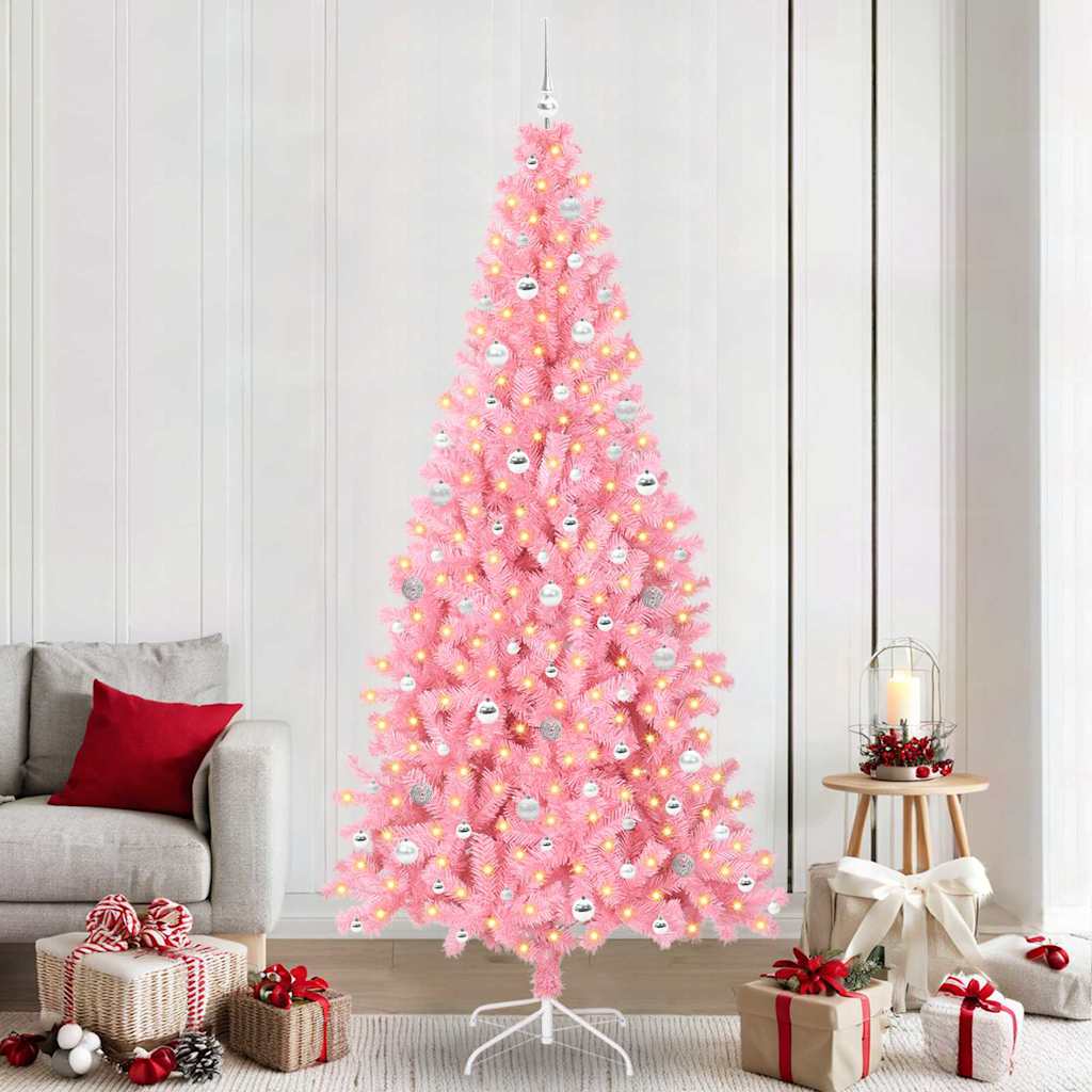 Sapin de Noël avec 300 LED avec support Rose 240 cm PVC