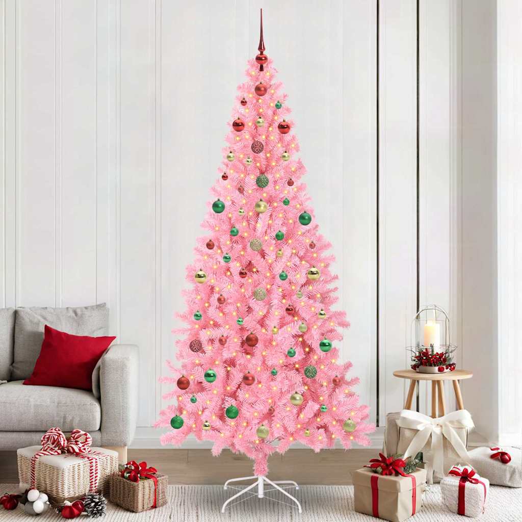 Sapin de Noël avec 300 LED avec support Rose 240 cm PVC