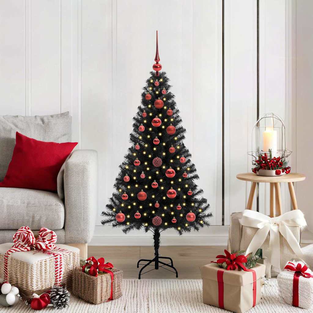 Sapin de Noël avec 150 LED avec support Noir 120 cm PVC