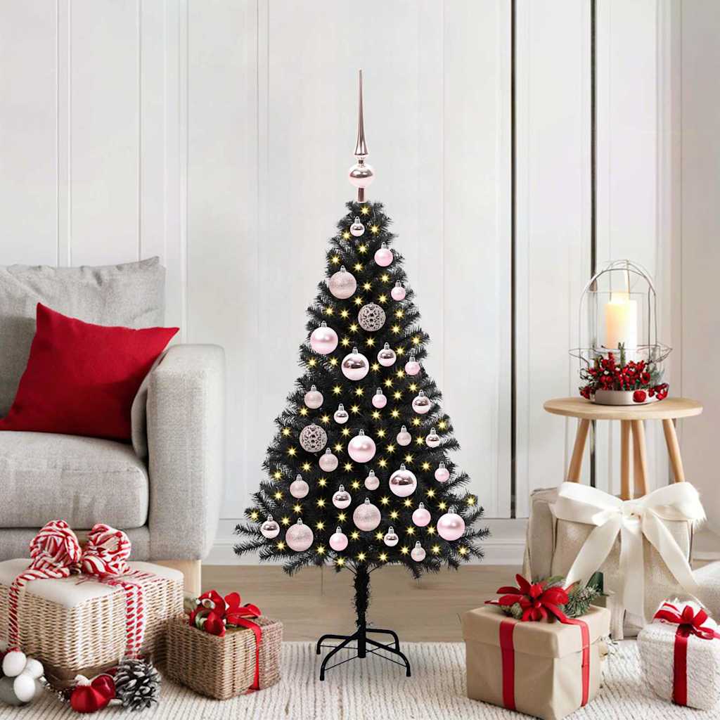 Sapin de Noël avec 150 LED avec support Noir 120 cm PVC
