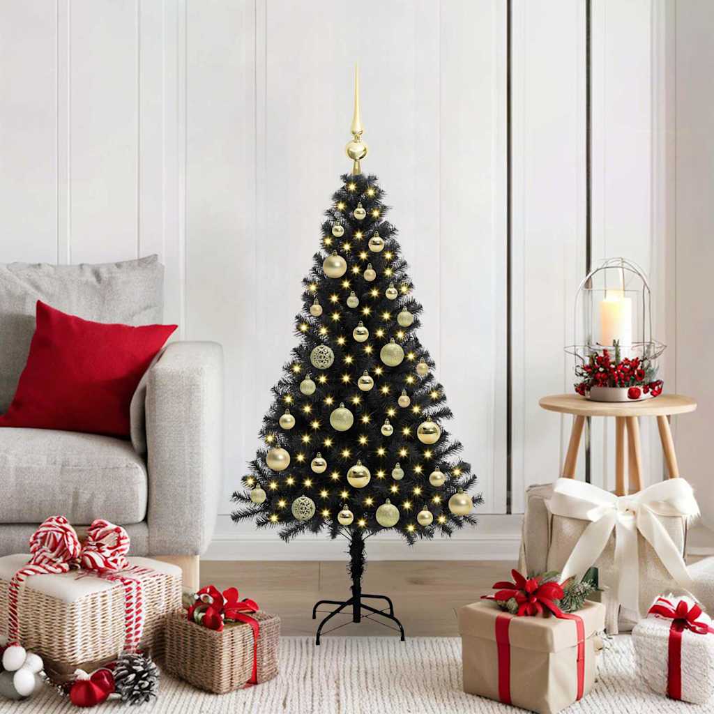 Sapin de Noël avec 150 LED avec support Noir 120 cm PVC