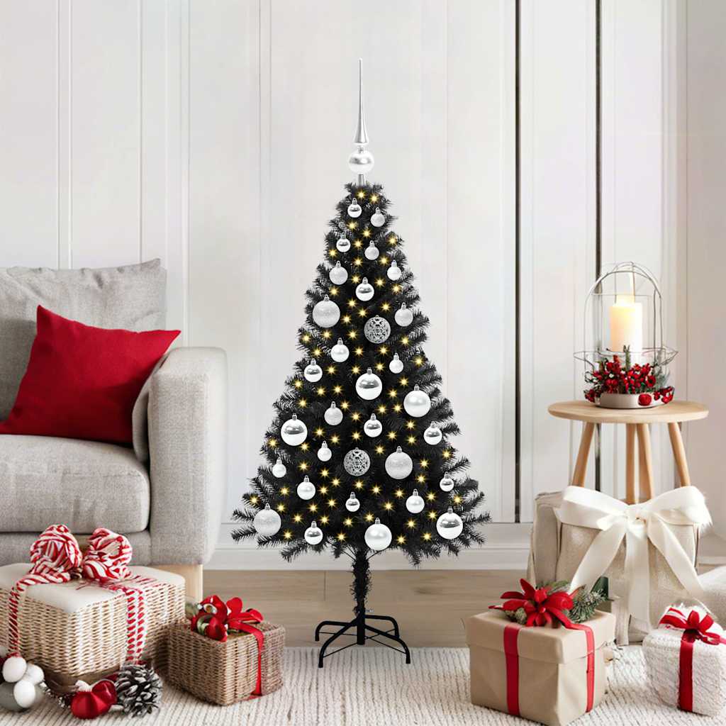 Sapin de Noël avec 150 LED avec support Noir 120 cm PVC