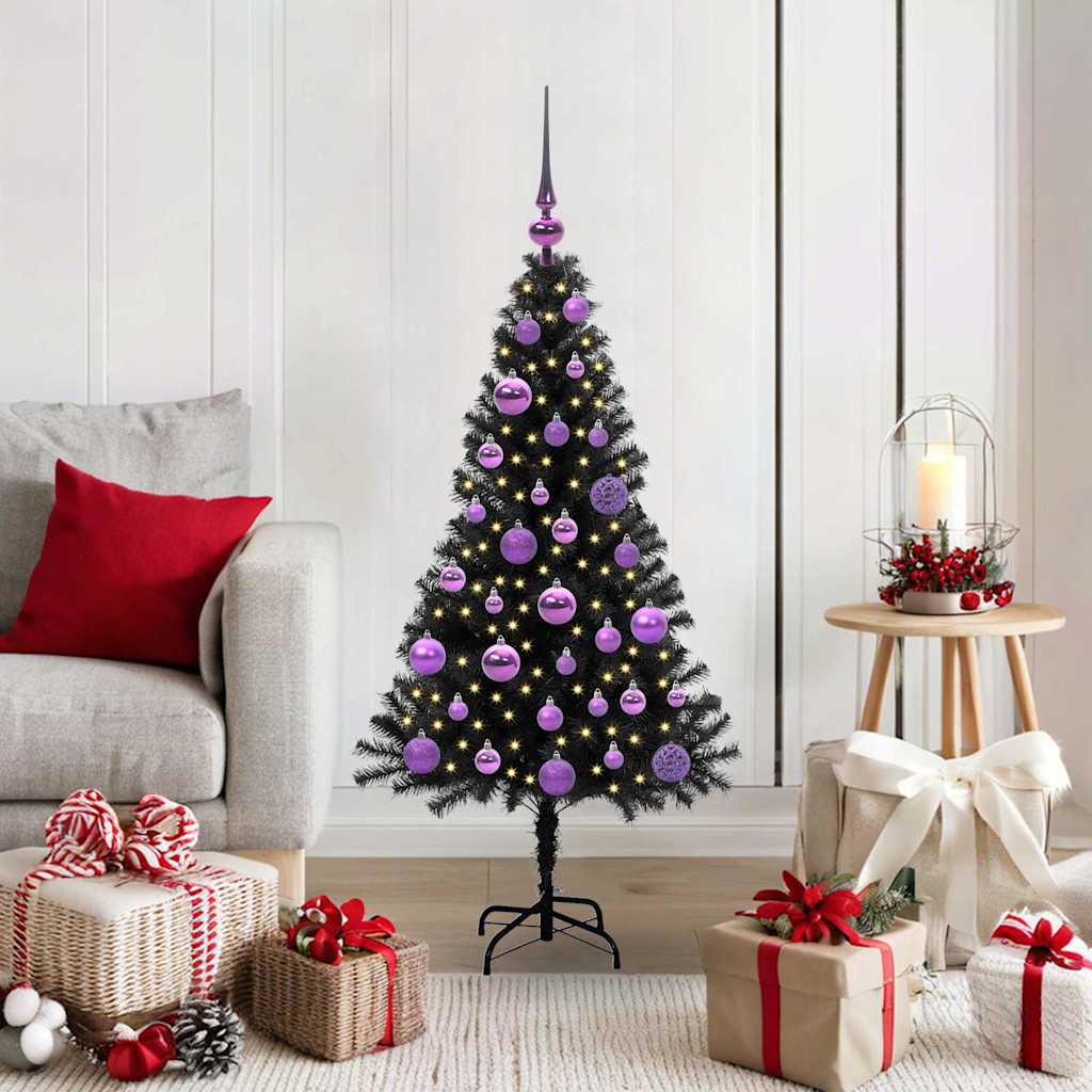 Sapin de Noël avec 150 LED avec support Noir 120 cm PVC