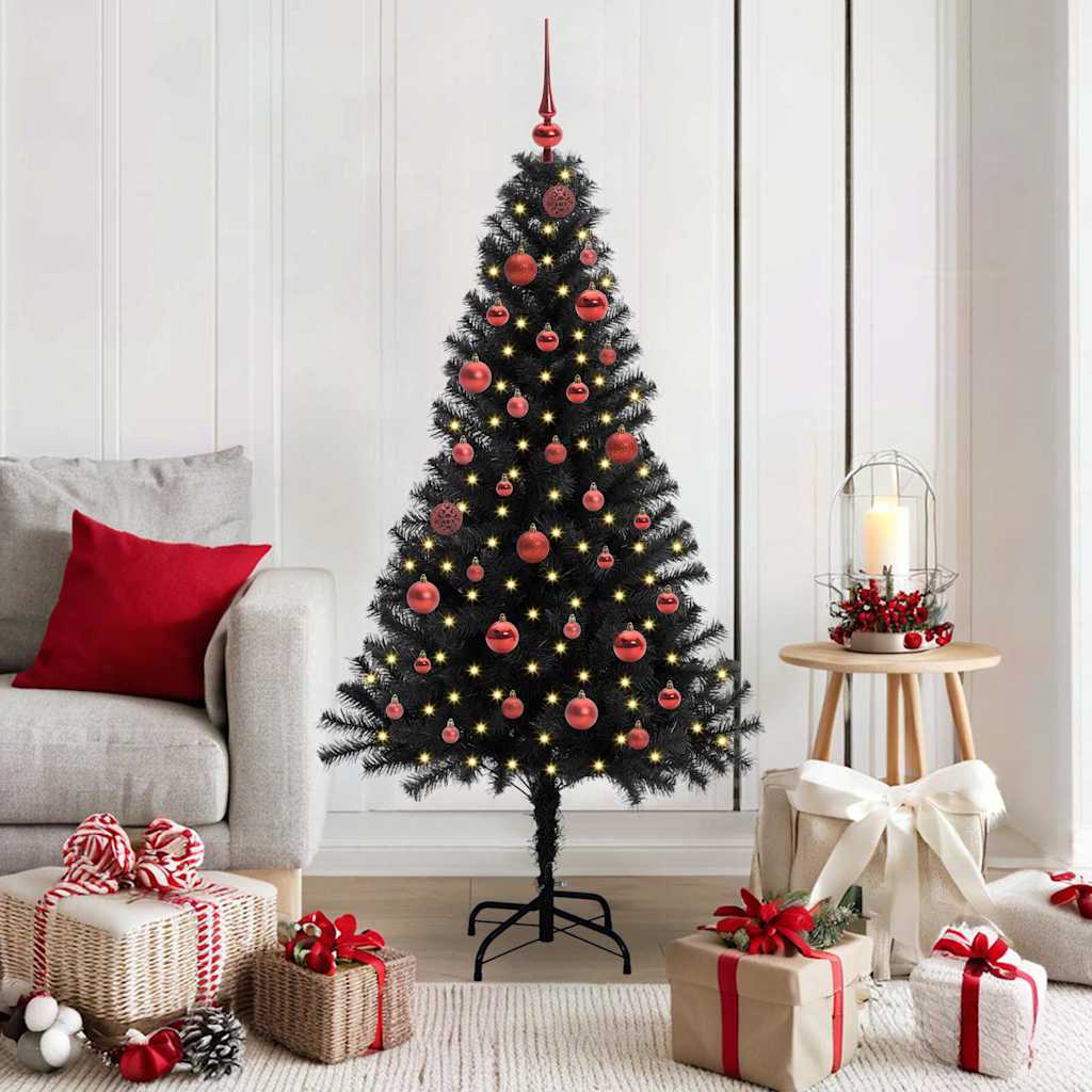 Sapin de Noël avec 150 LED avec support Noir 150 cm PVC