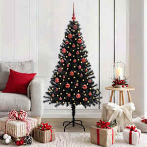 Božično drevo med 150 LED z stojalom Črna 150 cm PVC