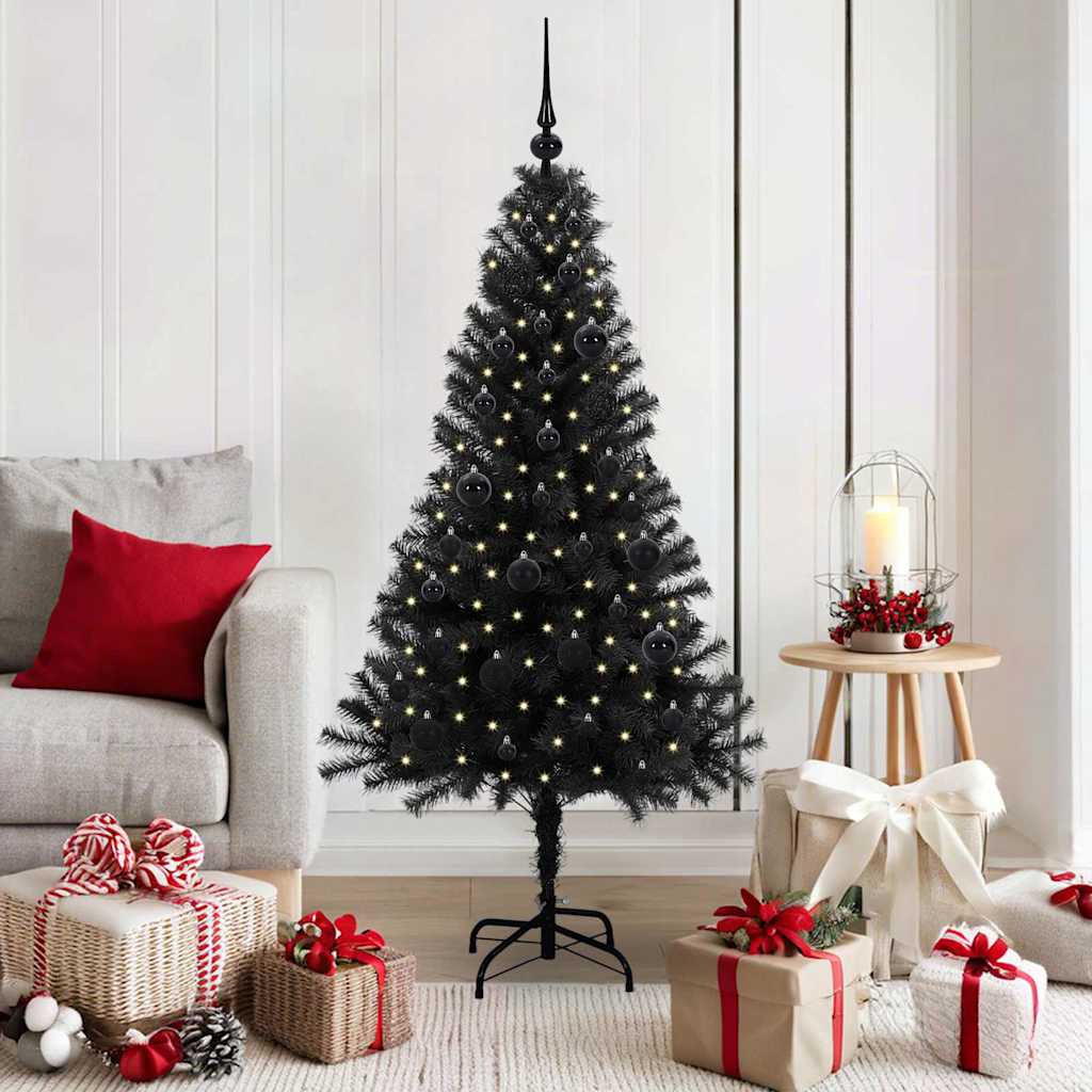 Sapin de Noël avec 150 LED avec support Noir 150 cm PVC