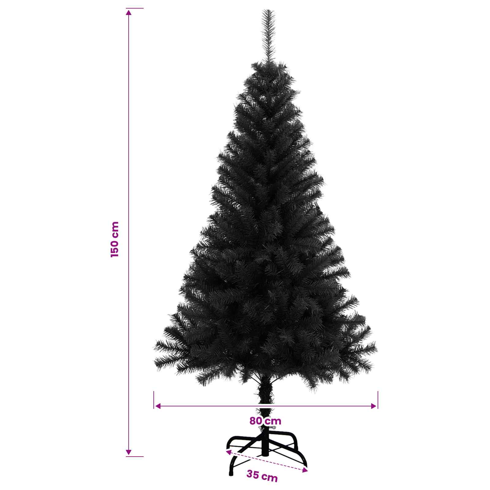 vidaXL Weihnachtsbaum mit LED-Beleuchtung Schwarz 150 cm PVC und Stahl – Bild 14