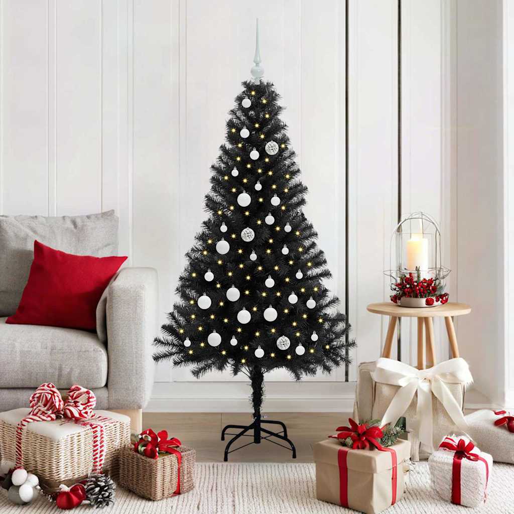 Sapin de Noël avec 150 LED avec support Noir 150 cm PVC
