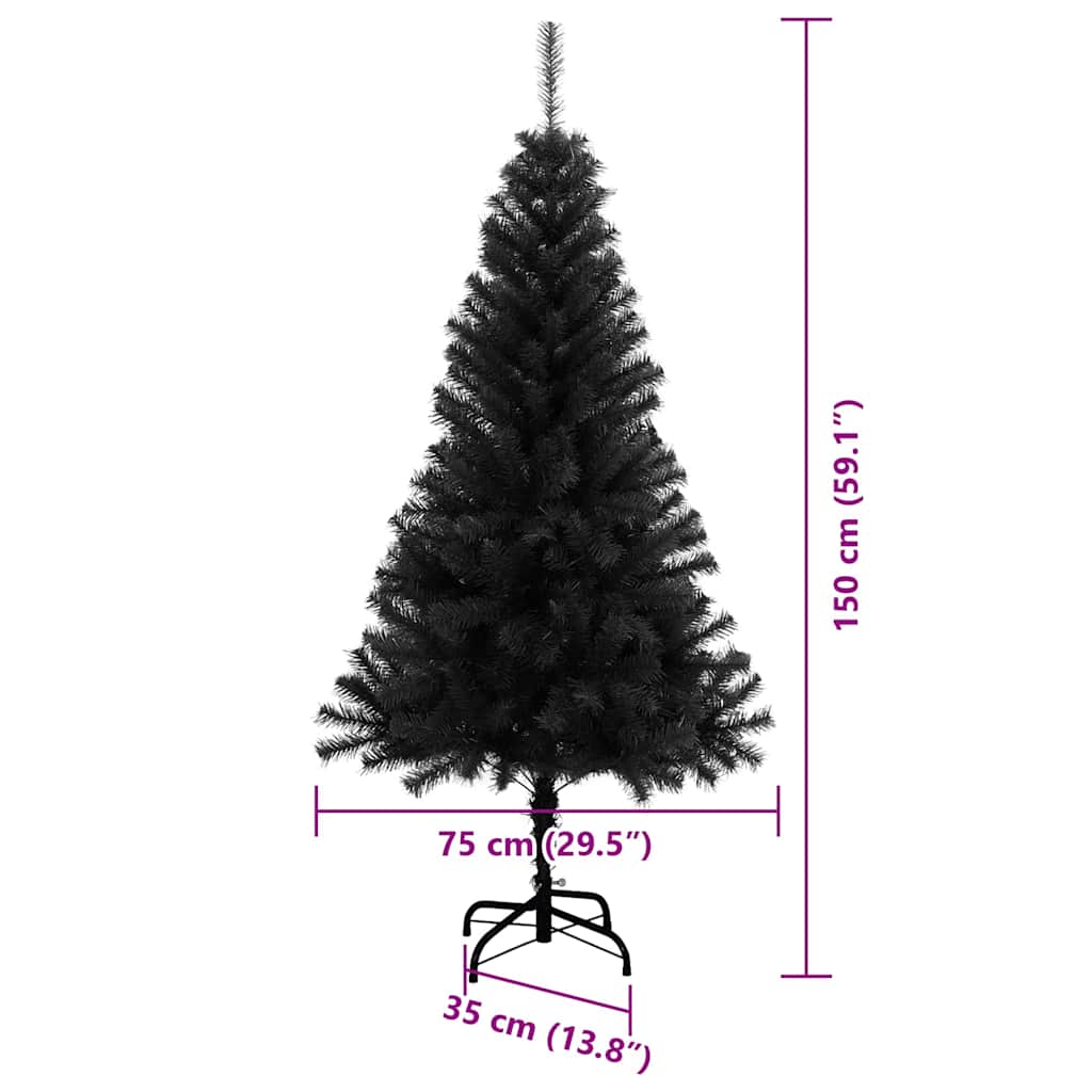 Vánoční stromeček s 150 LED diodami s stojanem Černá 150 cm PVC - obrázek 14