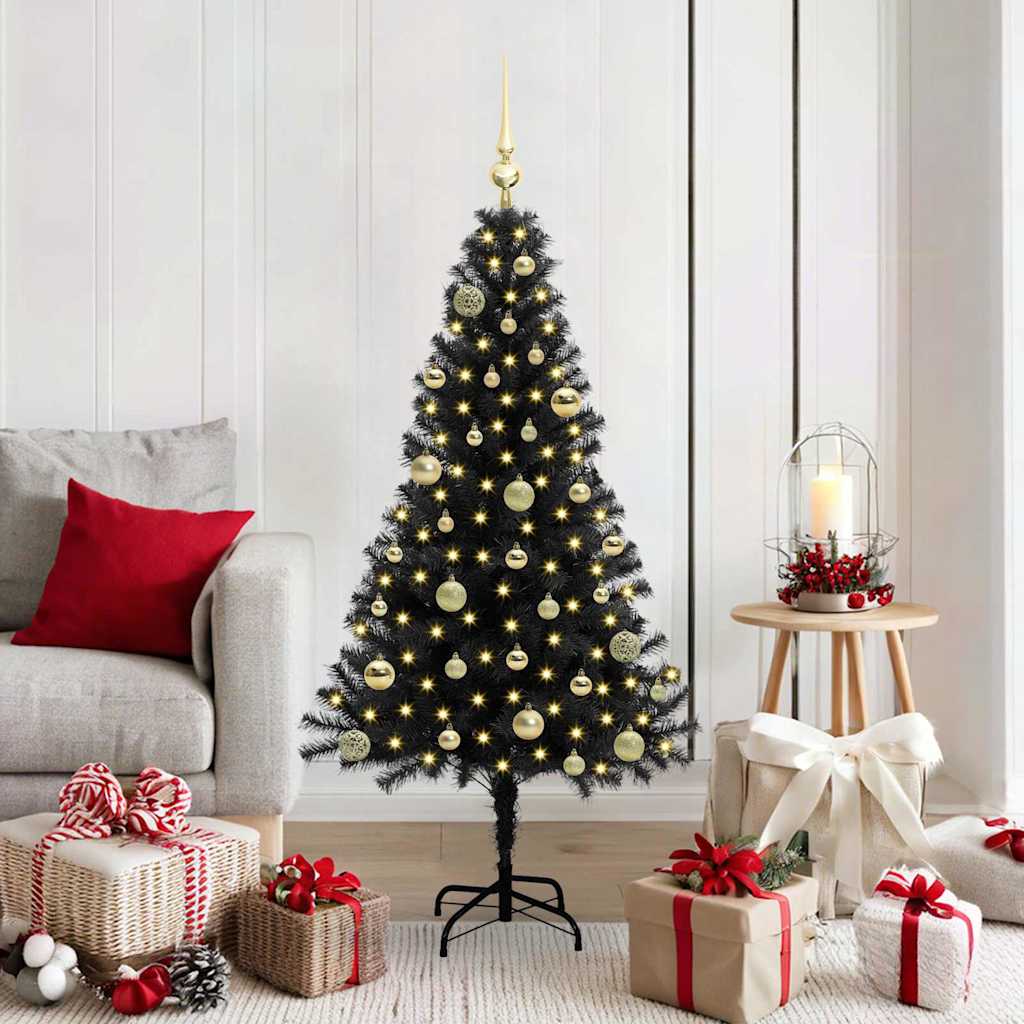Sapin de Noël avec 150 LED avec support Noir 150 cm PVC
