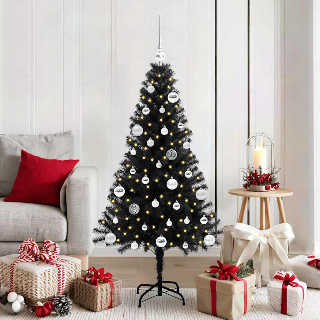 Sapin de Noël avec 150 LED avec support Noir 150 cm PVC