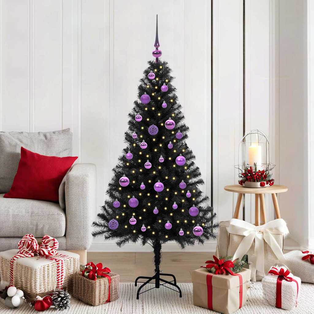Sapin de Noël avec 150 LED avec support Noir 150 cm PVC