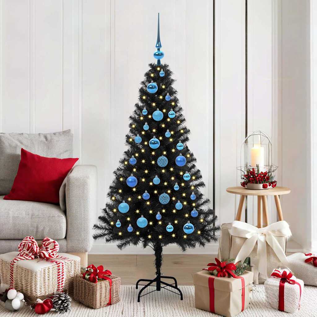 Sapin de Noël avec 150 LED avec support Noir 150 cm PVC