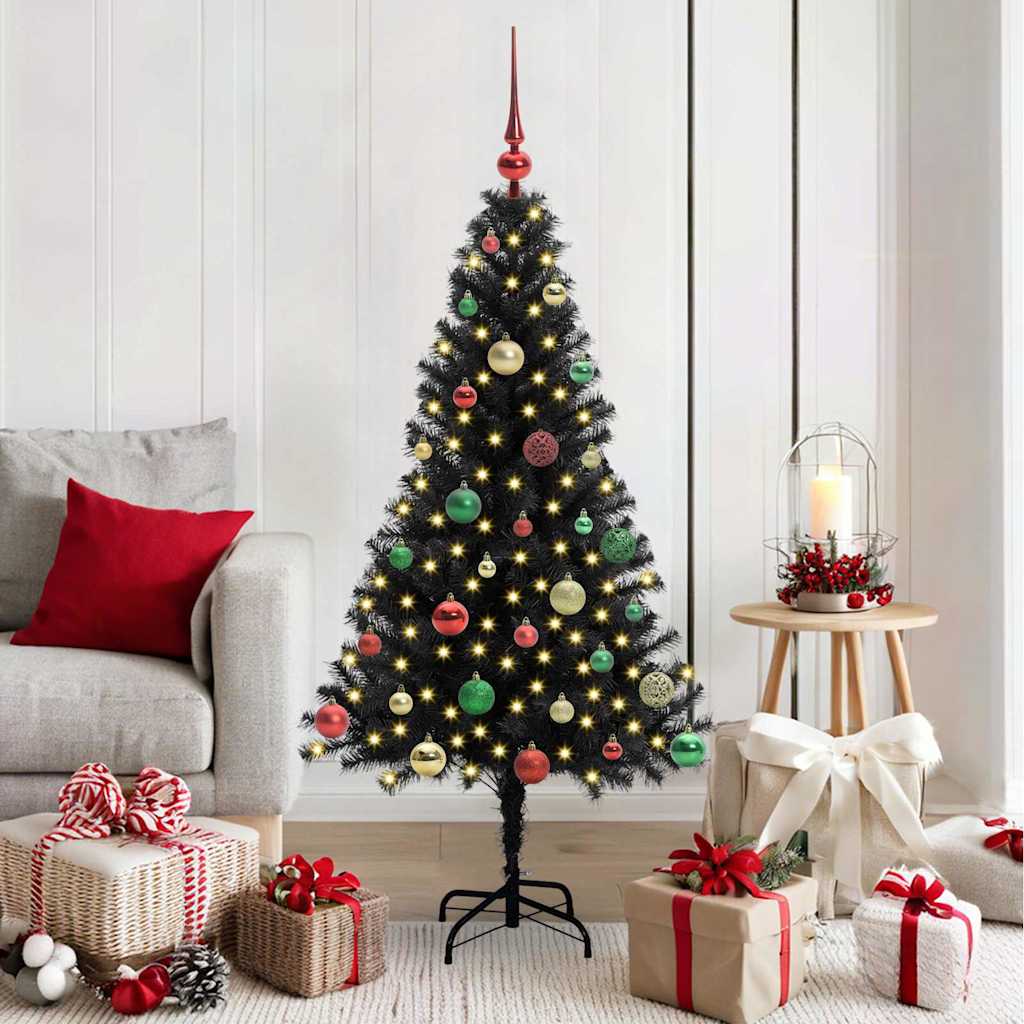 Sapin de Noël avec 150 LED avec support Noir 150 cm PVC