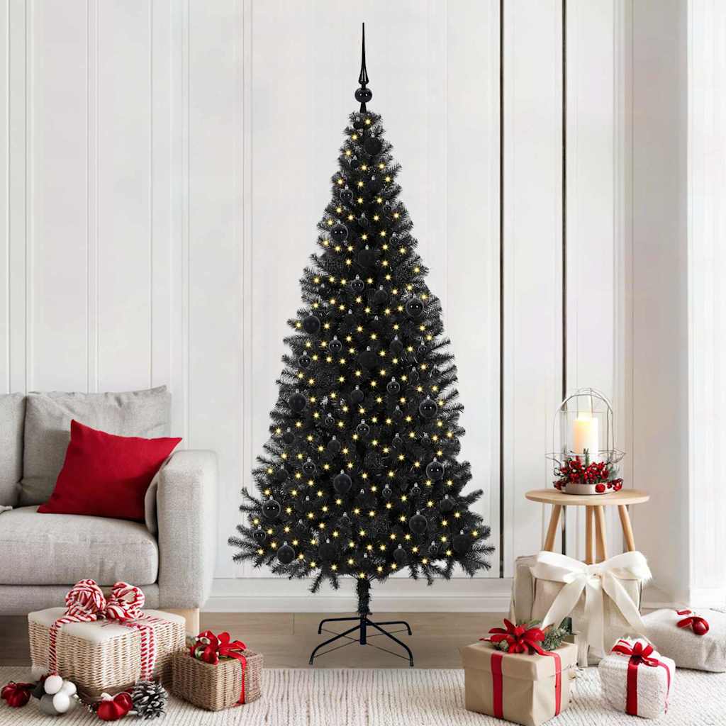 Sapin de Noël avec 300 LED avec support Noir 180 cm PVC