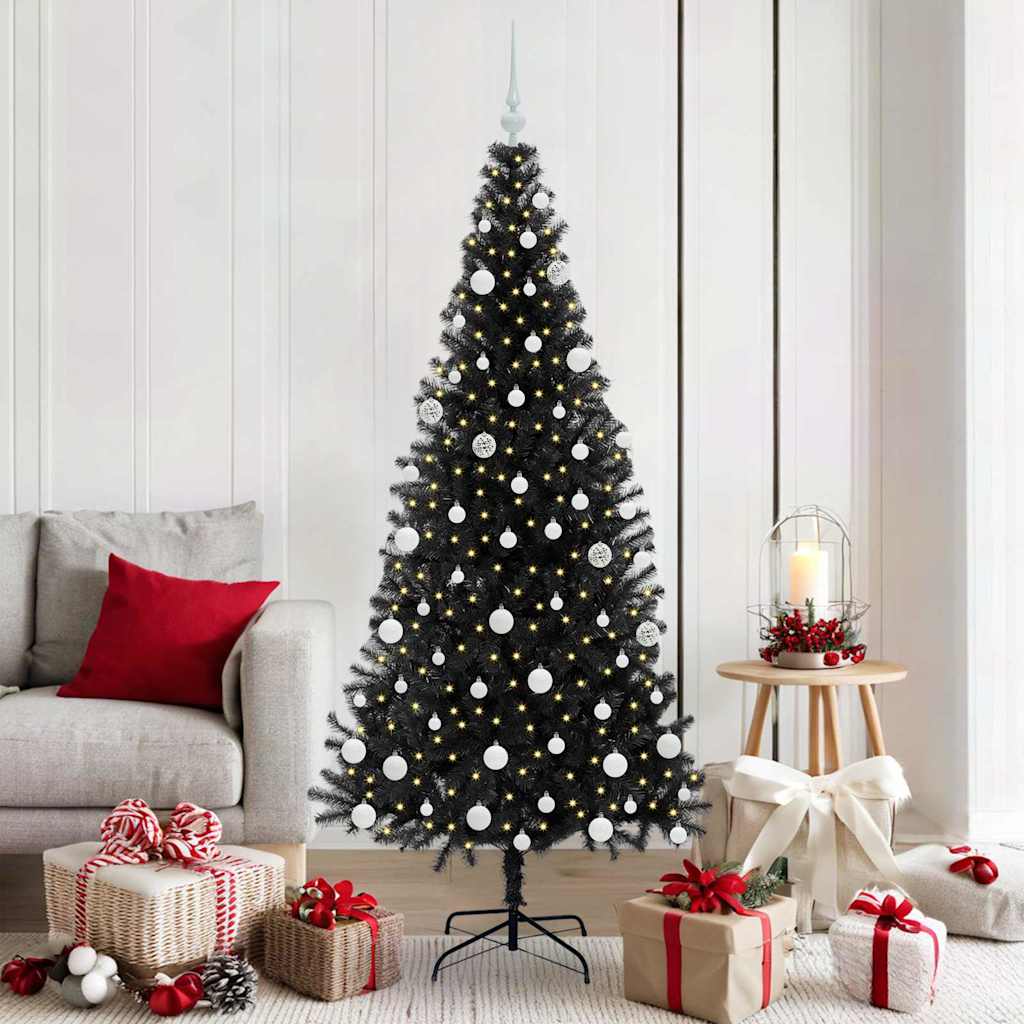 Sapin de Noël avec 300 LED avec support Noir 180 cm PVC