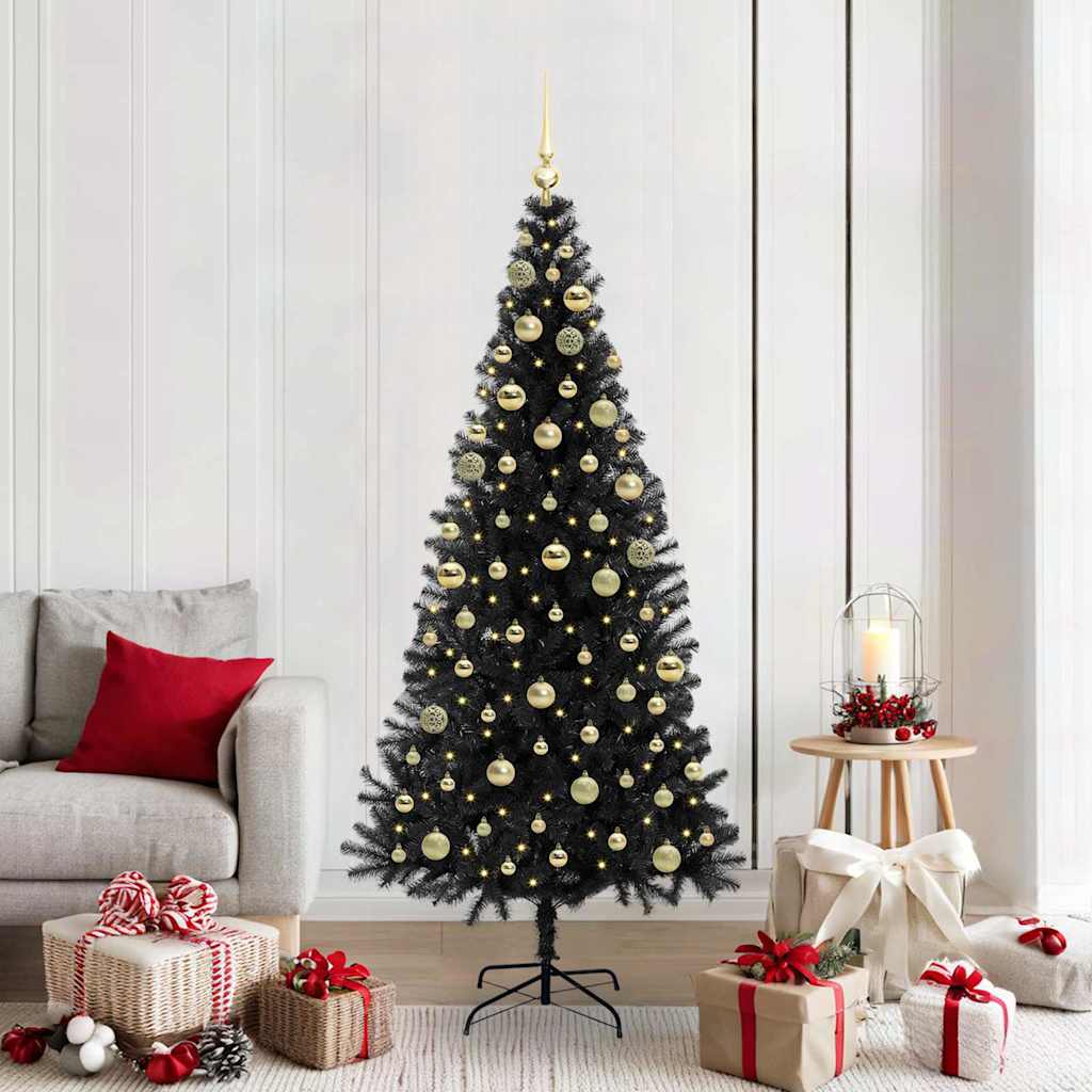 Sapin de Noël avec 300 LED avec support Noir 180 cm PVC
