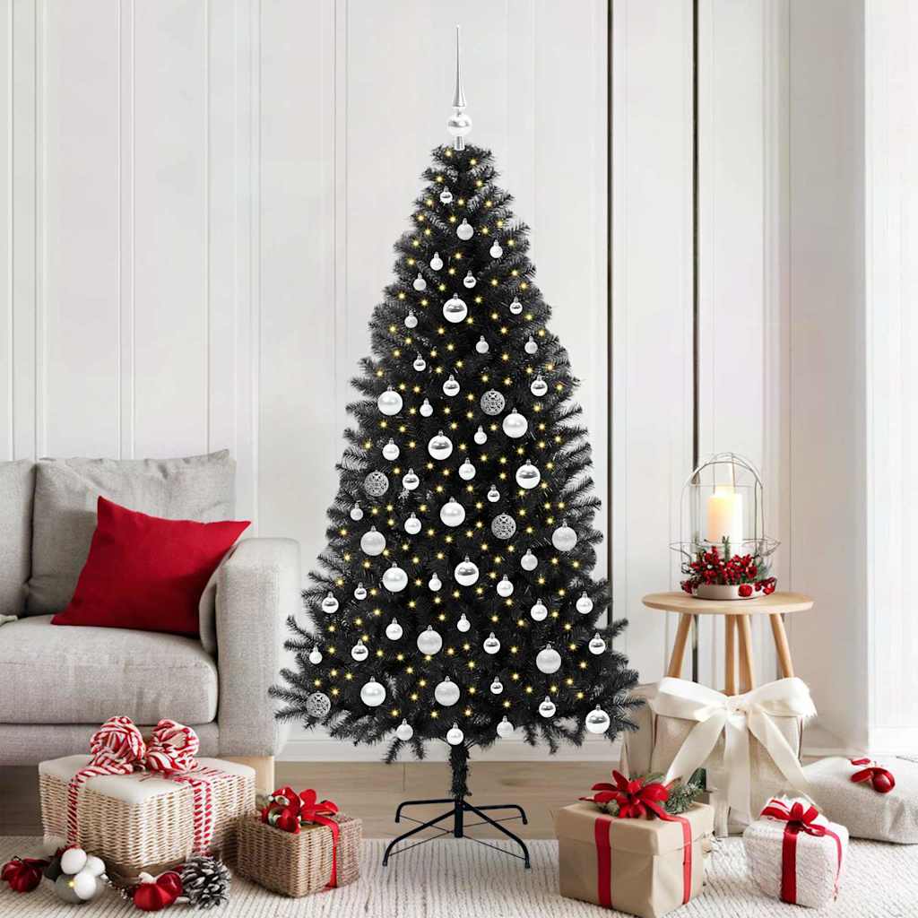 Sapin de Noël avec 300 LED avec support Noir 180 cm PVC