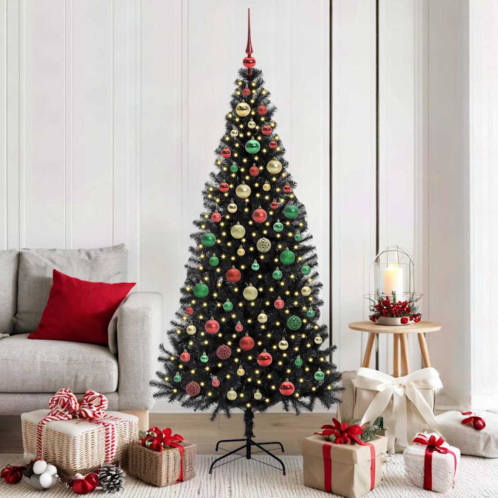 Sapin de Noël avec 300 LED avec support Noir 180 cm PVC