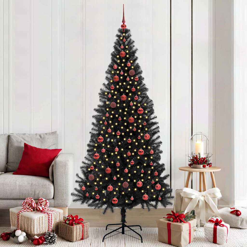vidaXL Brad de Crăciun cu 300 LED cu suport Negru 210 cm PVC