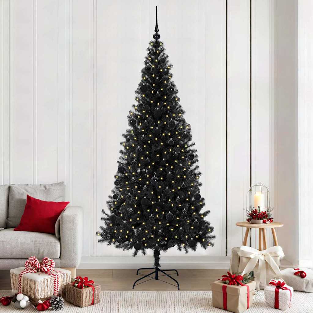 Sapin de Noël avec 300 LED avec support Noir 210 cm PVC