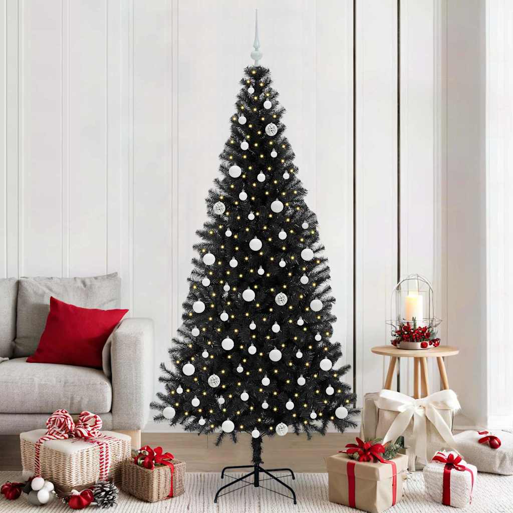 Sapin de Noël avec 300 LED avec support Noir 210 cm PVC