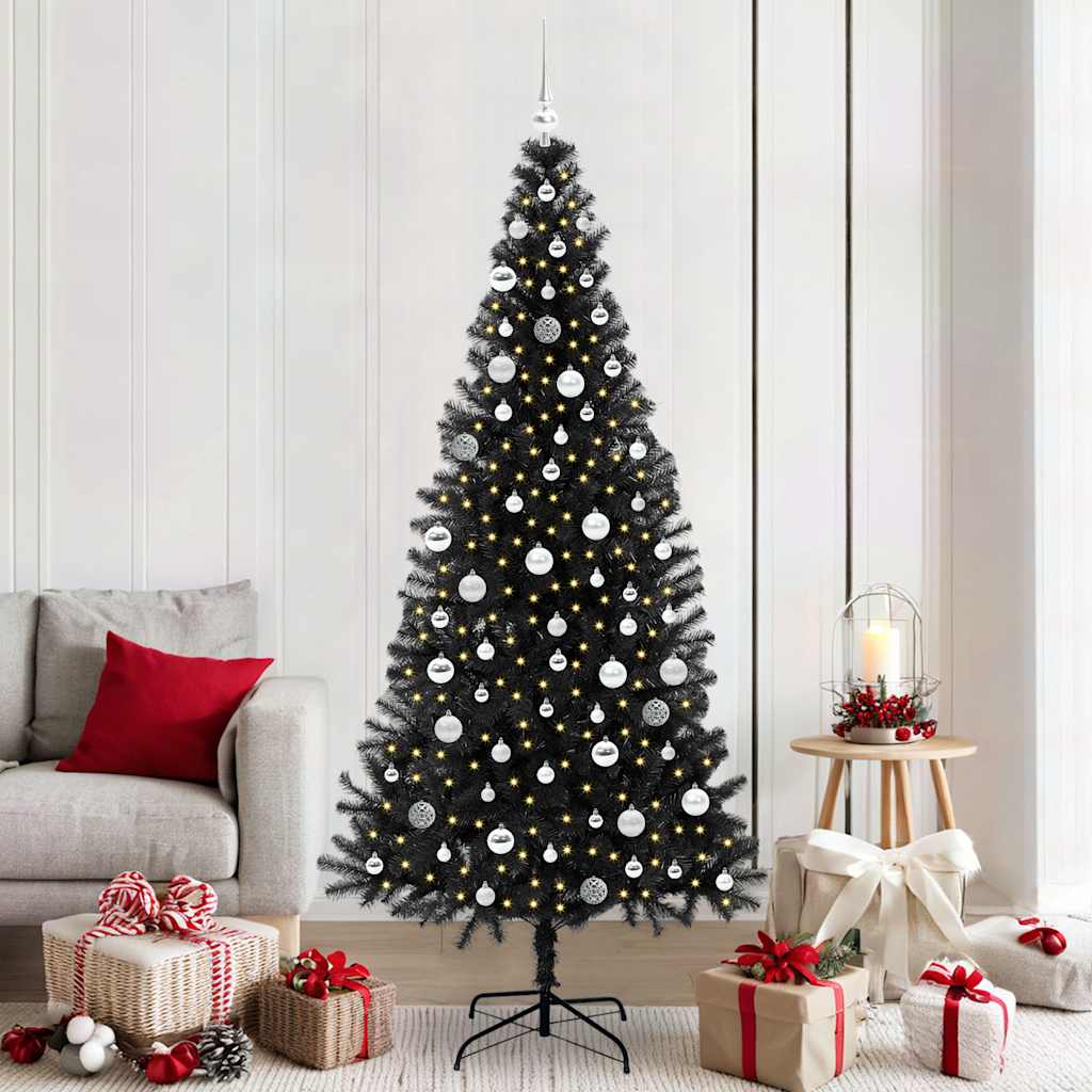 Sapin de Noël avec 300 LED avec support Noir 210 cm PVC