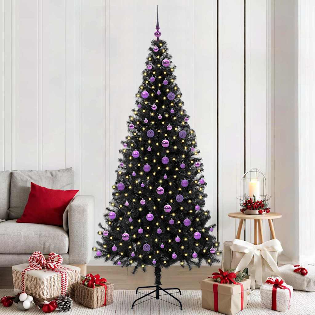 Sapin de Noël avec 300 LED avec support Noir 210 cm PVC