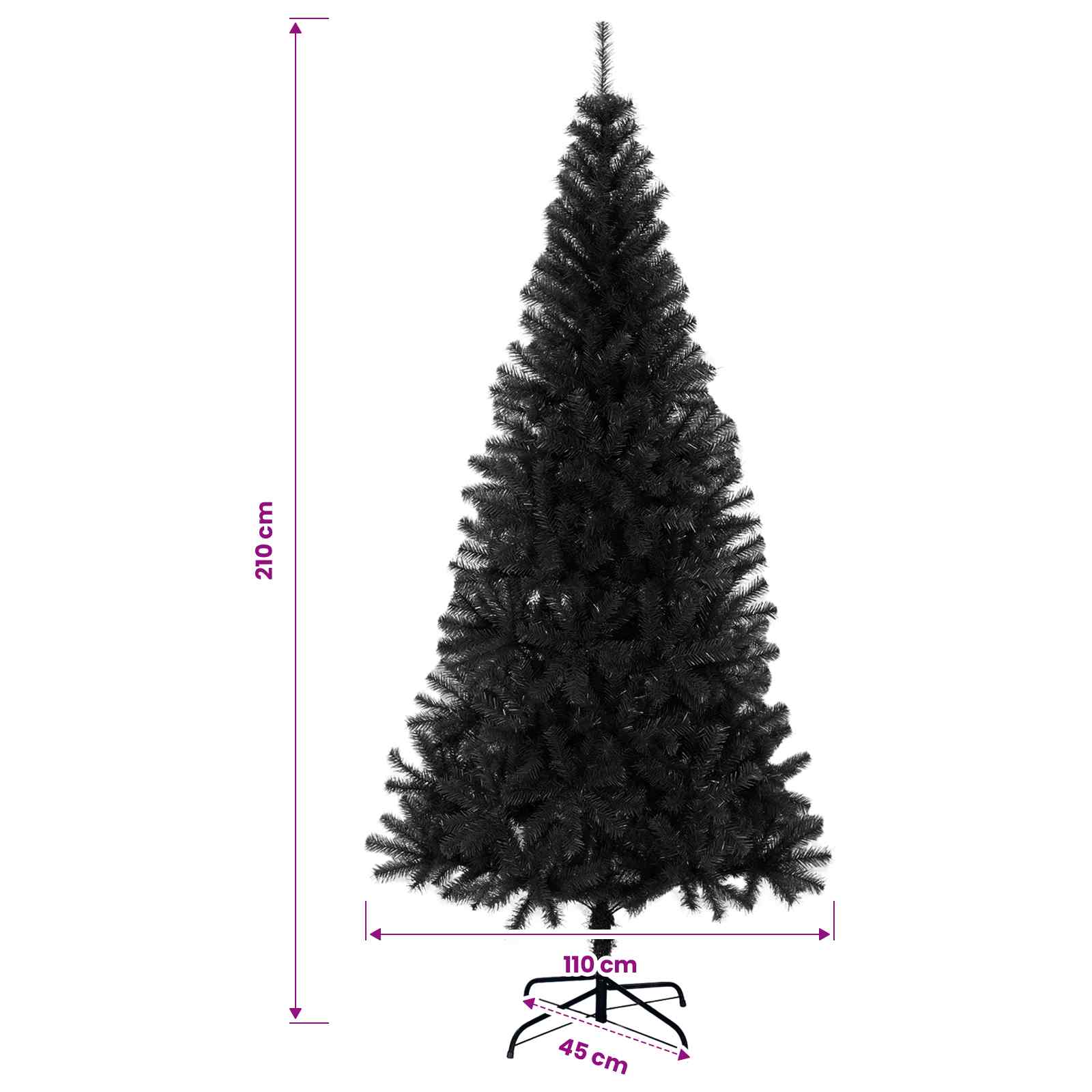 vidaXL Weihnachtsbaum mit LED-Beleuchtung Schwarz 210 cm PVC und Stahl – Bild 14