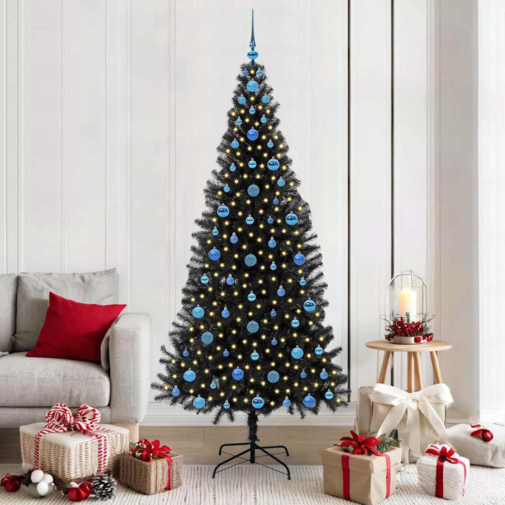 Sapin de Noël avec 300 LED avec support Noir 210 cm PVC