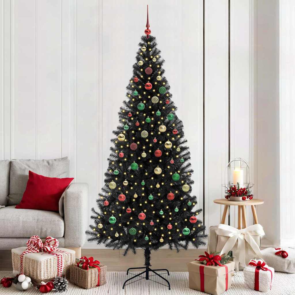 Sapin de Noël avec 300 LED avec support Noir 210 cm PVC
