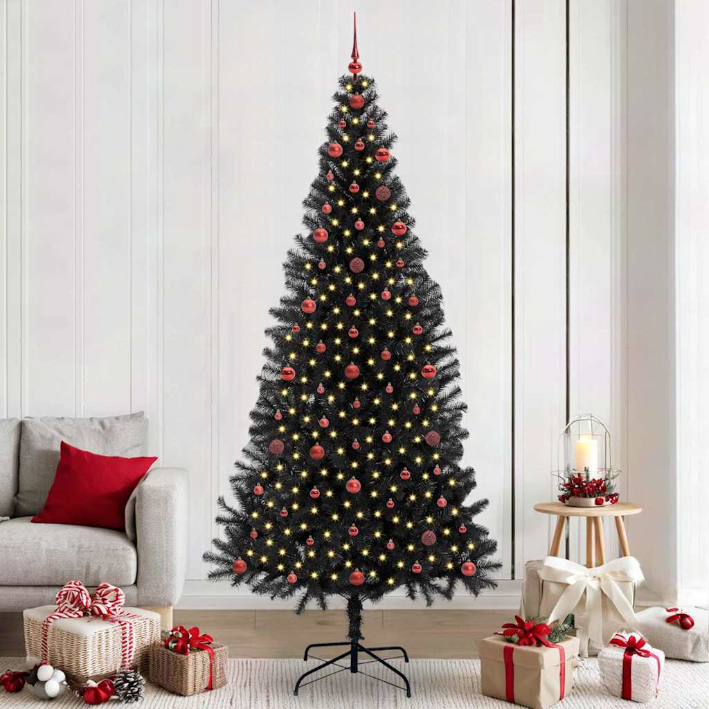 vidaXL Brad de Crăciun cu 300 LED cu suport Negru 240 cm PVC