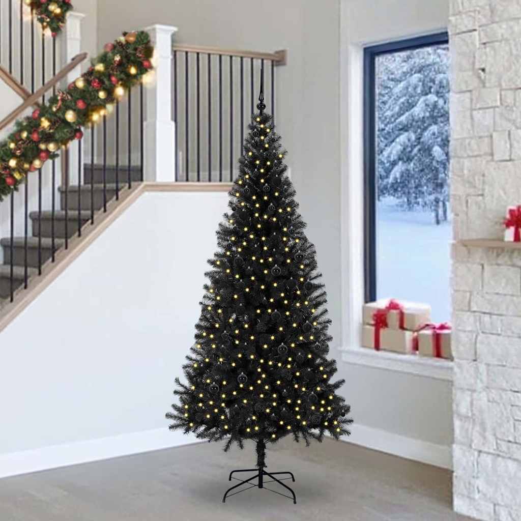 Sapin de Noël avec 300 LED avec support Noir 240 cm PVC
