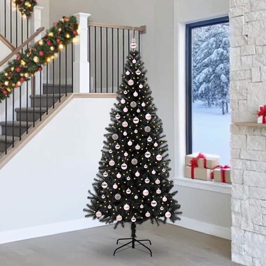 Sapin de Noël avec 300 LED avec support Noir 240 cm PVC