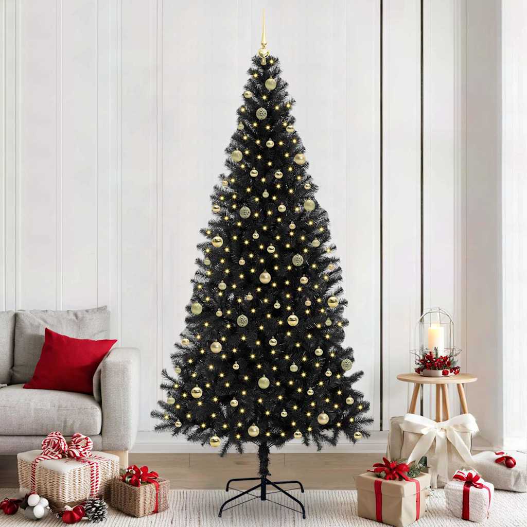 Sapin de Noël avec 300 LED avec support Noir 240 cm PVC