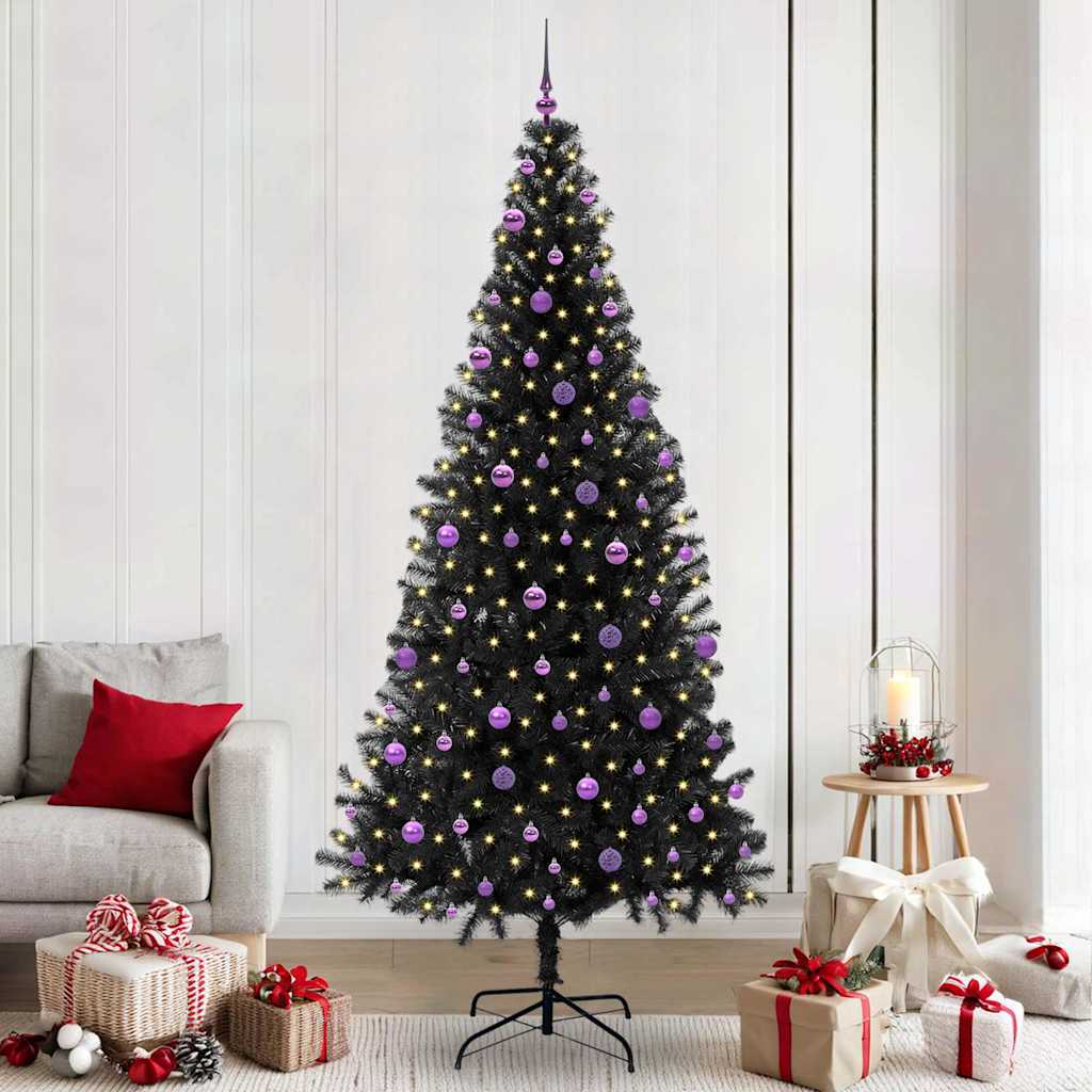Sapin de Noël avec 300 LED avec support Noir 240 cm PVC