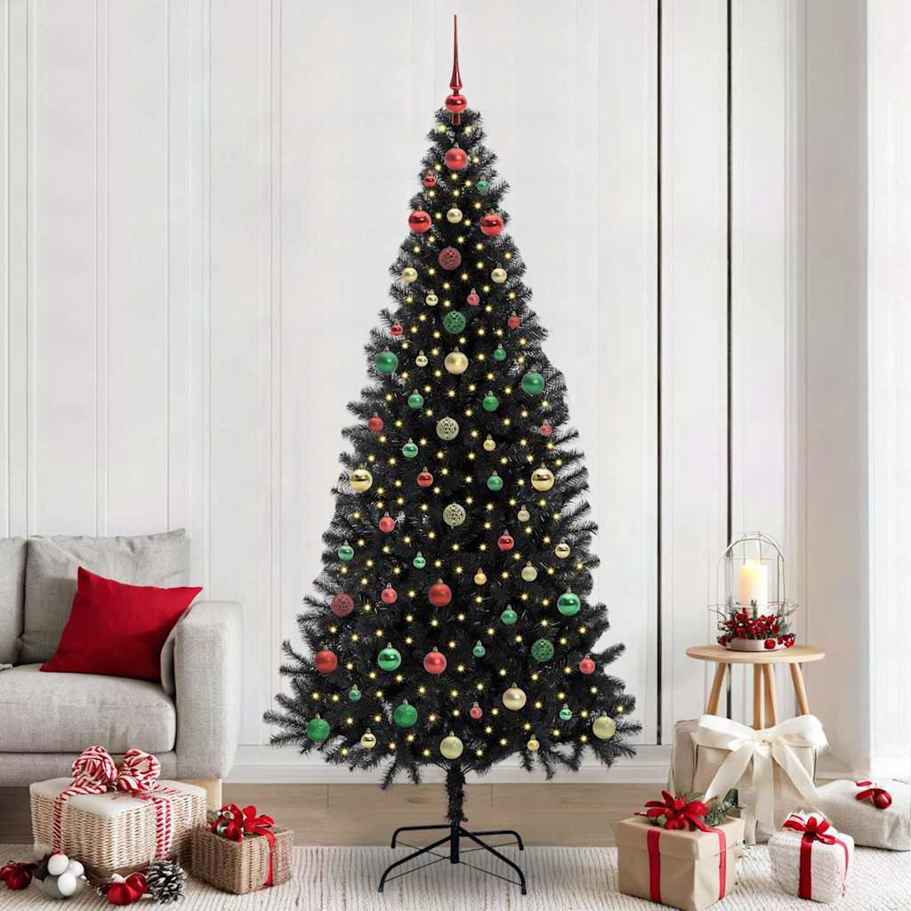 Sapin de Noël avec 300 LED avec support Noir 240 cm PVC