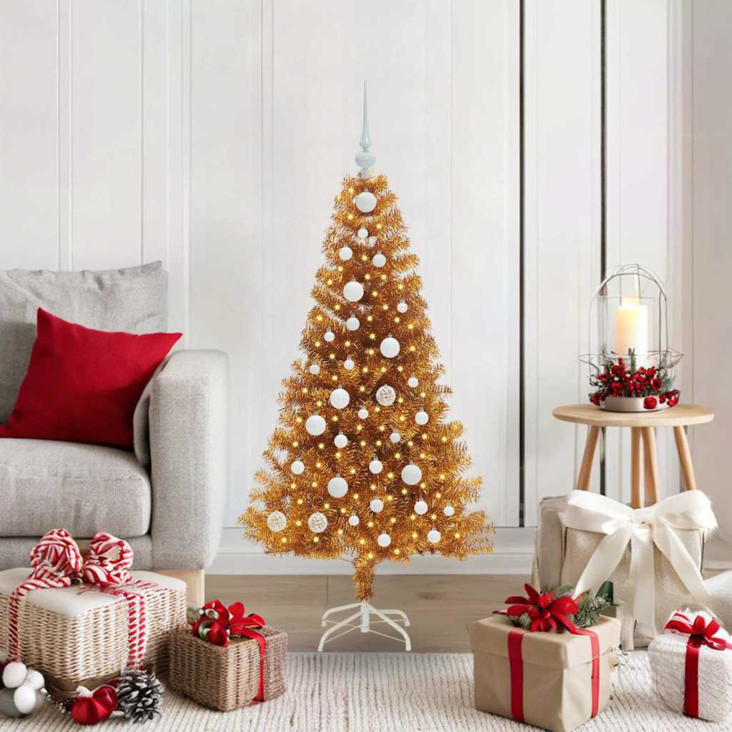 Sapin de Noël avec 150 LED avec support Doré 120 cm PET
