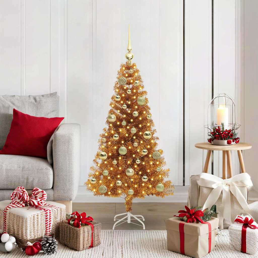 Sapin de Noël avec 150 LED avec support Doré 120 cm PET
