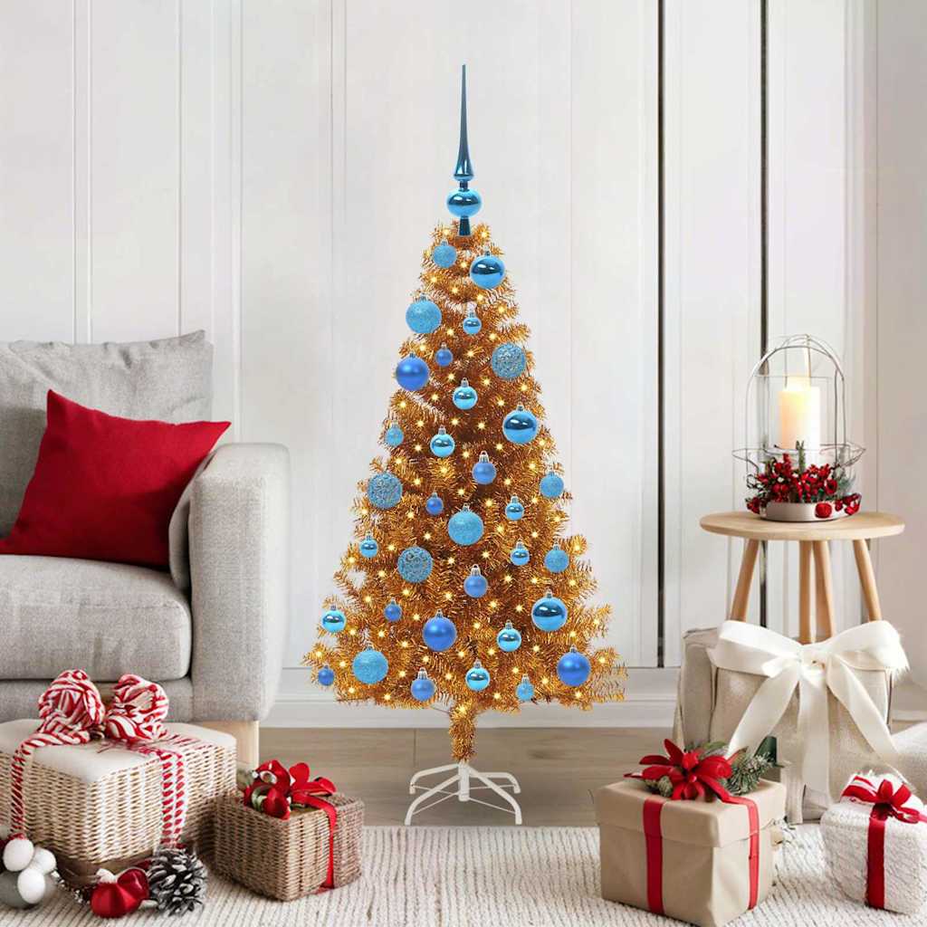 Sapin de Noël avec 150 LED avec support Doré 120 cm PET