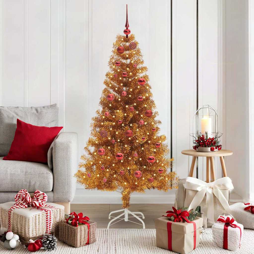 Sapin de Noël avec 150 LED avec support Doré 150 cm PET