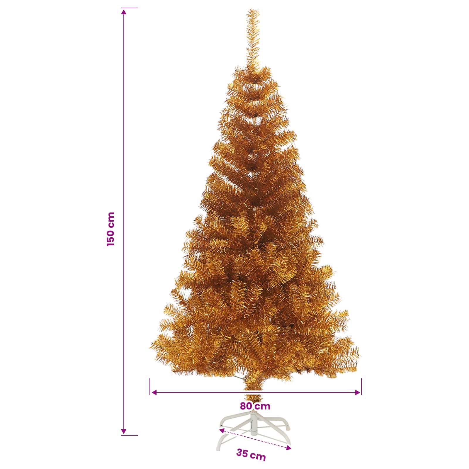 vidaXL Weihnachtsbaum mit LED-Beleuchtung Gold 150 cm PET und Stahl – Bild 14
