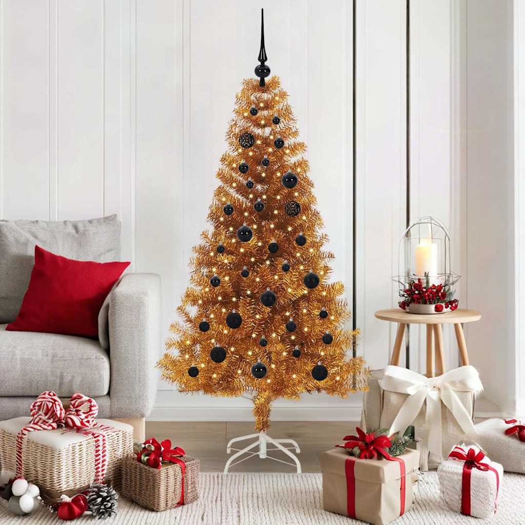 Sapin de Noël avec 150 LED avec support Doré 150 cm PET