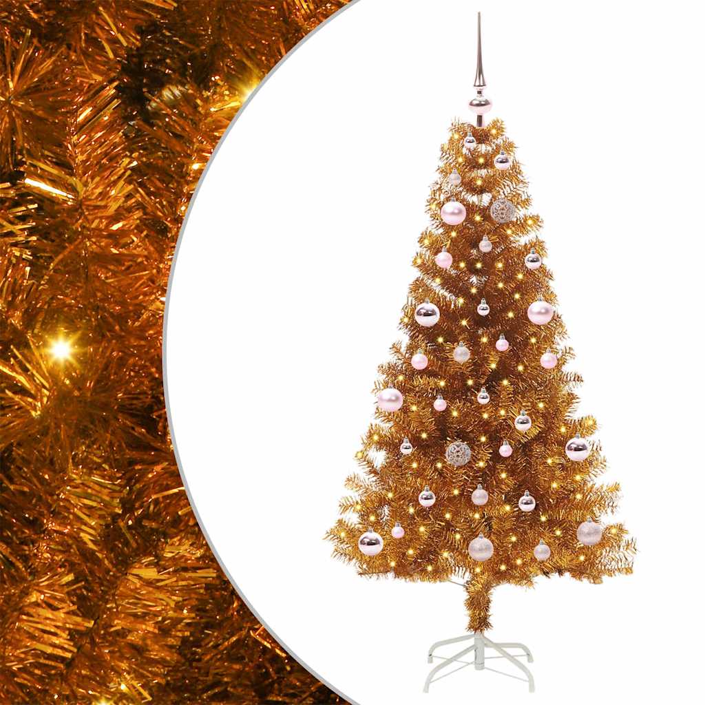 Sapin de Noël avec 150 LED avec support Doré 150 cm PET