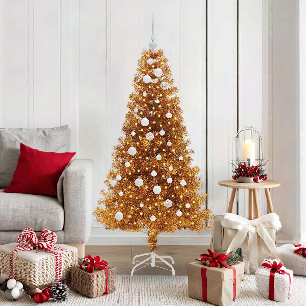 Sapin de Noël avec 150 LED avec support Doré 150 cm PET