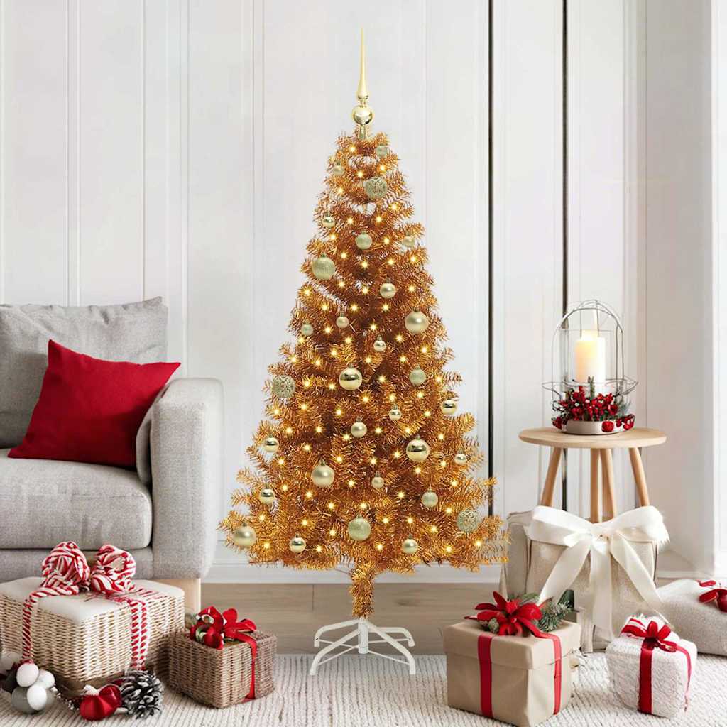 Sapin de Noël avec 150 LED avec support Doré 150 cm PET
