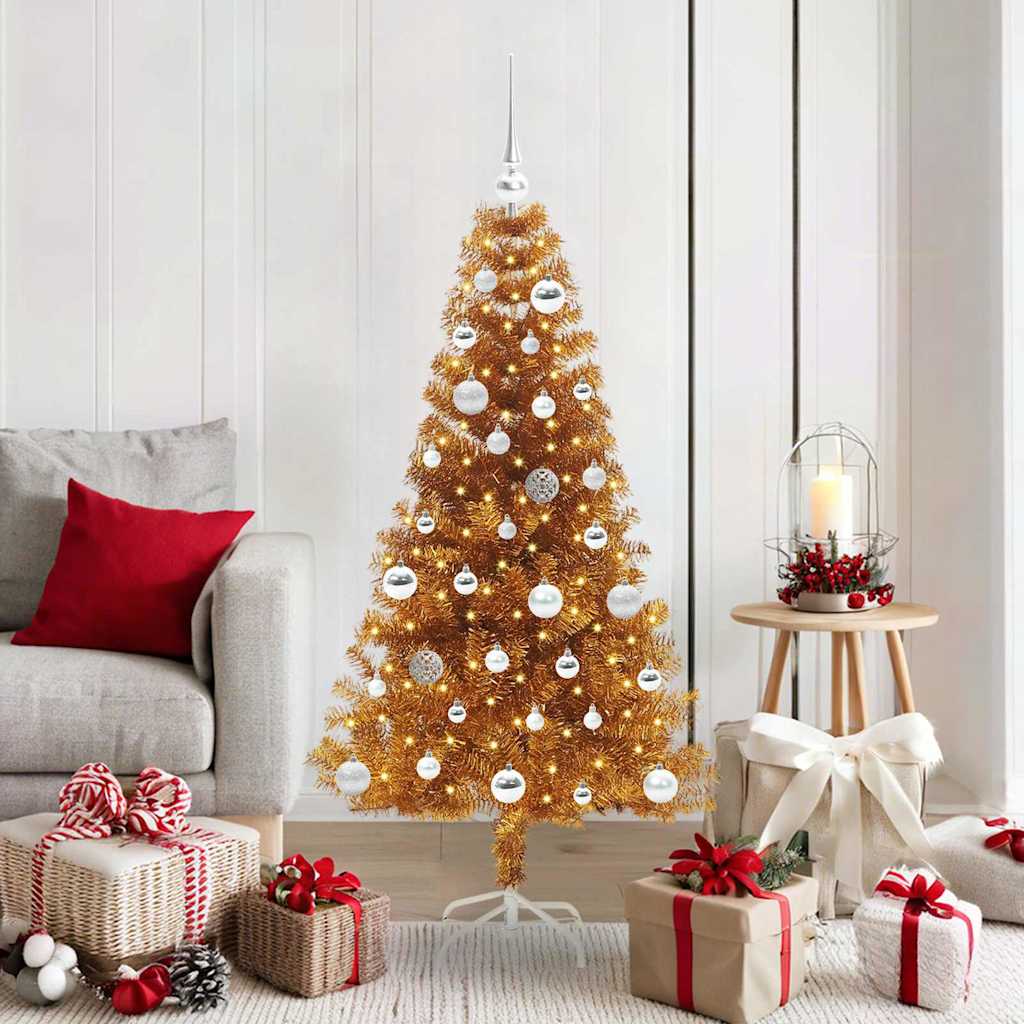 Sapin de Noël avec 150 LED avec support Doré 150 cm PET
