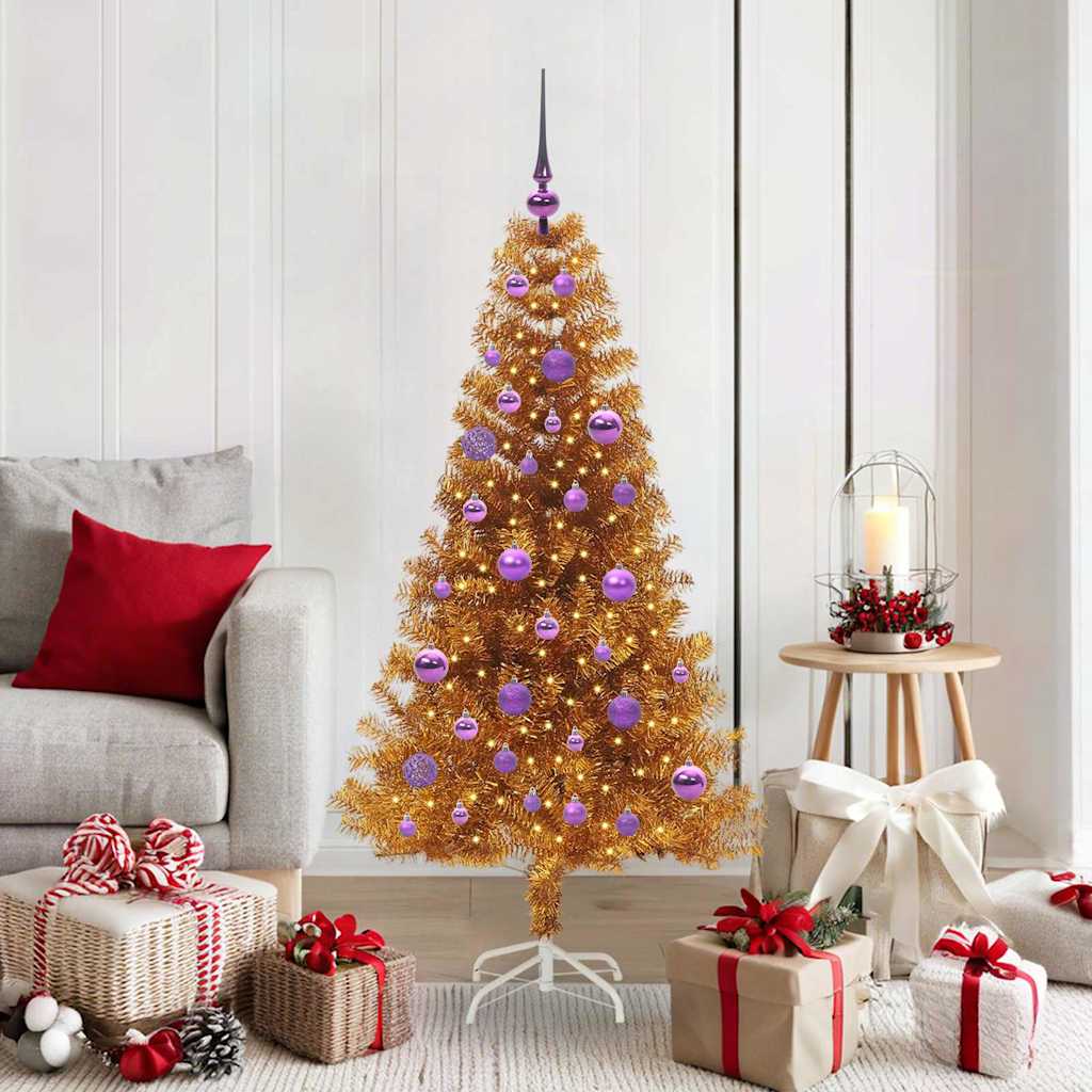 Sapin de Noël avec 150 LED avec support Doré 150 cm PET