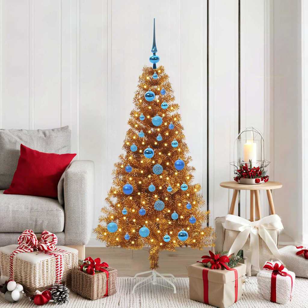 Sapin de Noël avec 150 LED avec support Doré 150 cm PET