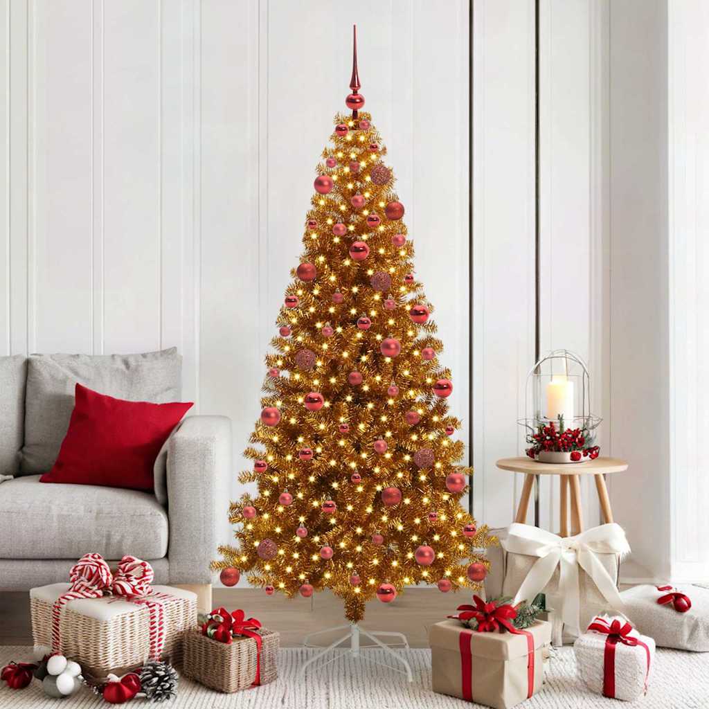 Sapin de Noël avec 300 LED avec support Doré 180 cm PET
